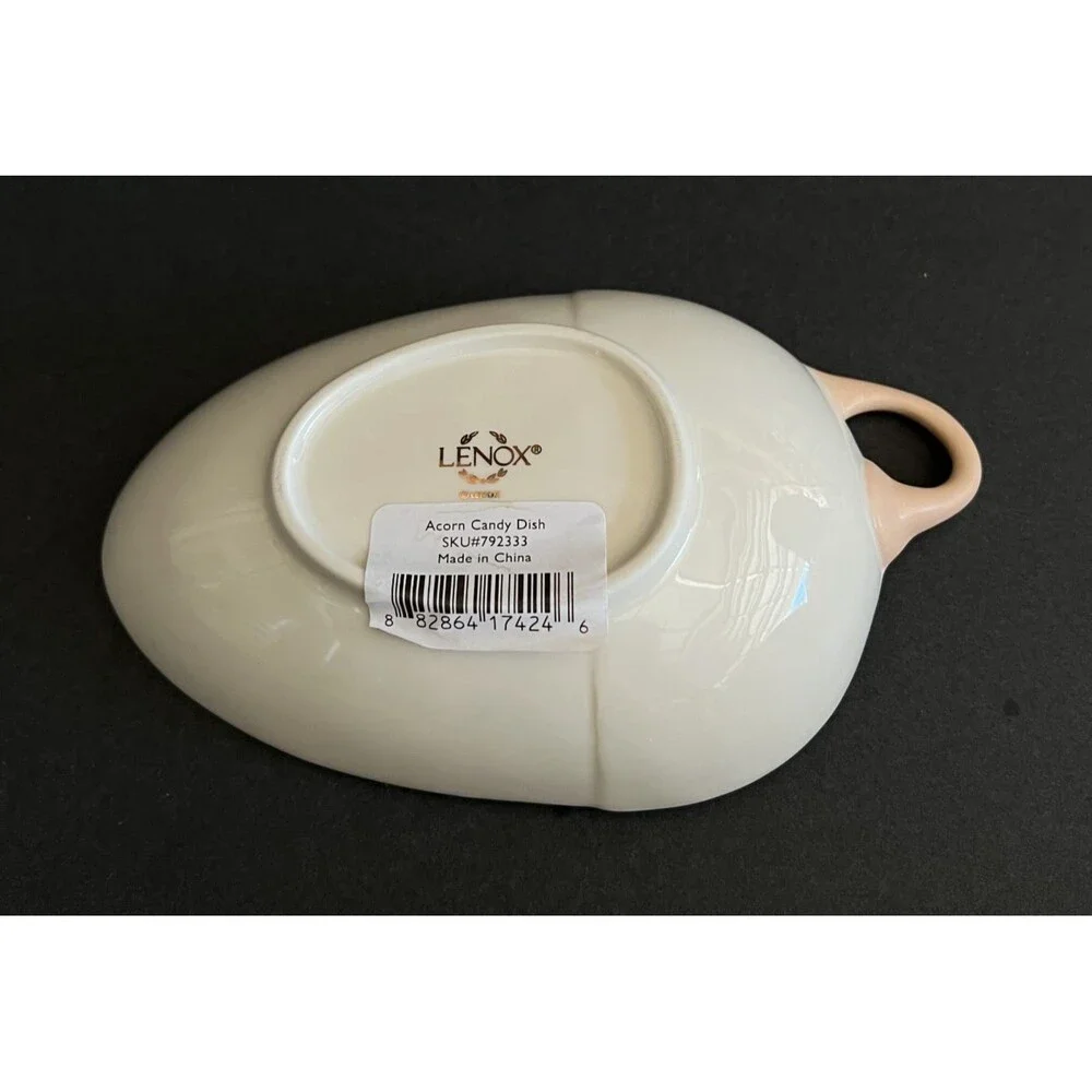 Lenox Porcelain Acorn Candy Dish Ivory w/Gold Trim 6.25